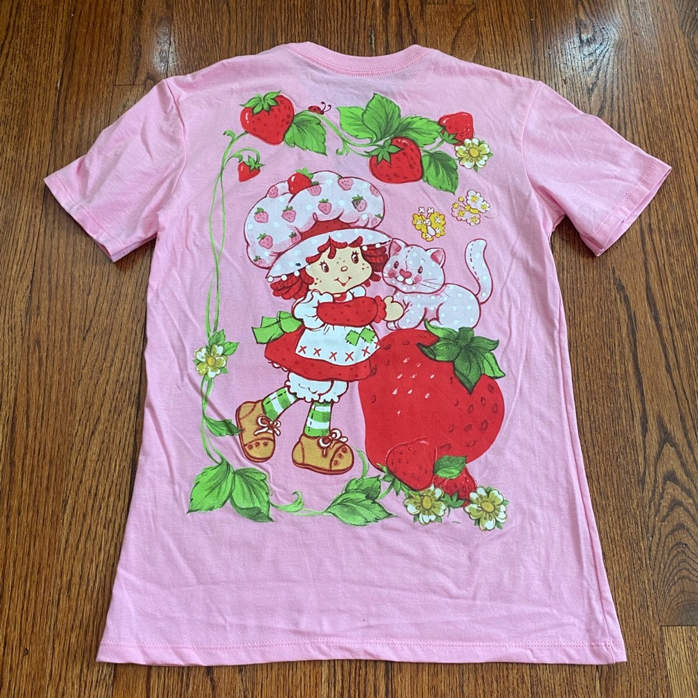 Strawberry Shortcake Pink Cotton T Shirt Size XS Isaac Morris Custard Kitty - Picture 5 of 5